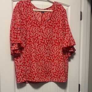 SHEIN Red and White Floral Blouse